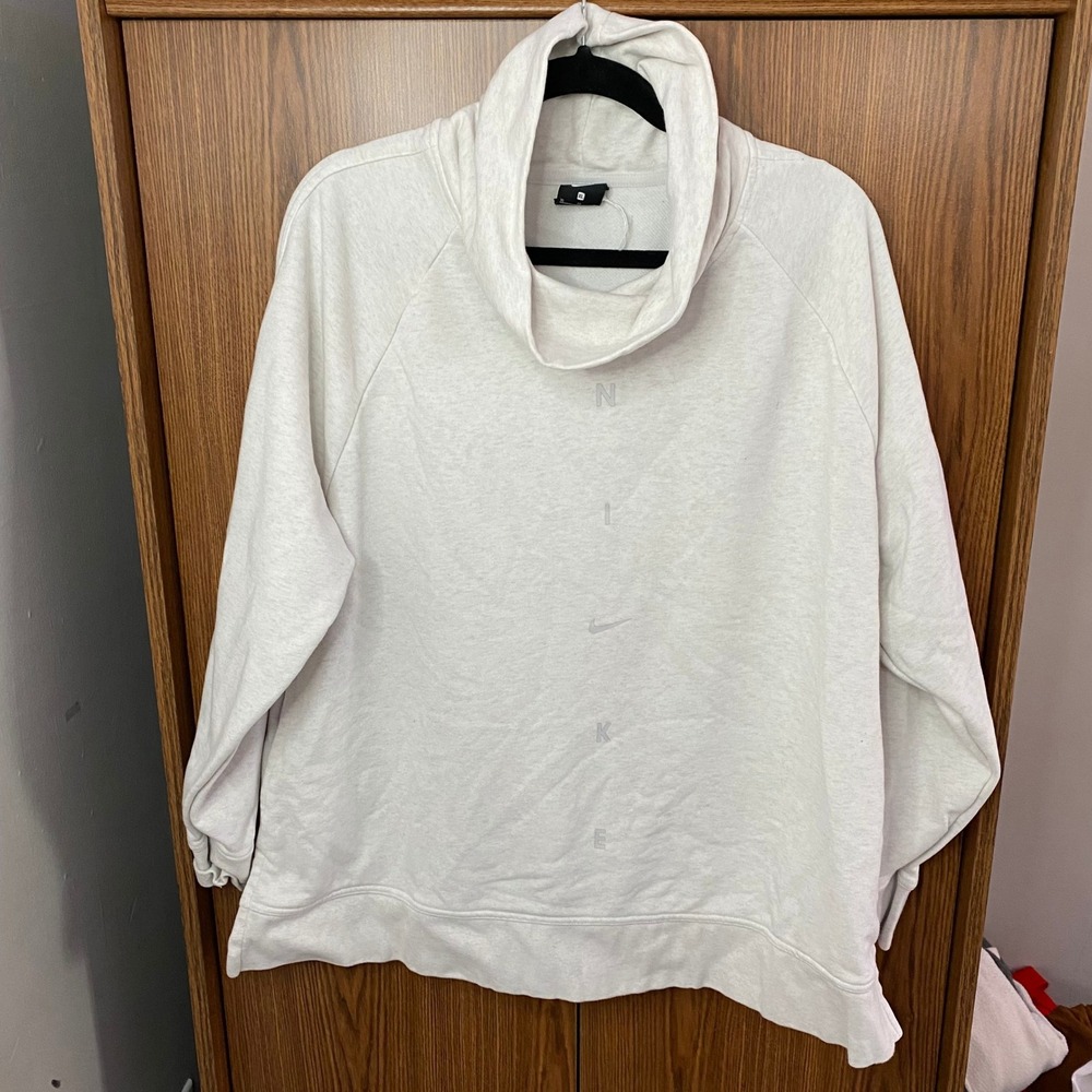 Nike Funnel Neck‎ Sweatshirt Women XL cream Vertical Logo Cowl Pullover